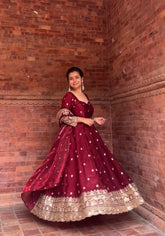 Glorious Maroon Fendy Silk Embroidery Anarkali Suit